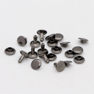 Uxcell 50 Sets Leather Rivets 8mm Double Cap Rivets 12mm Height Studs Silver Tone, Size: Small