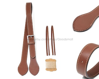 Leather bag straps and a pair of drawstrings