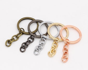 10-20-50pcs Bulk Keychain Supplies 28mm key ring with chain Flat Split Key Rings split ring wholesale Keyring Keychain Findings