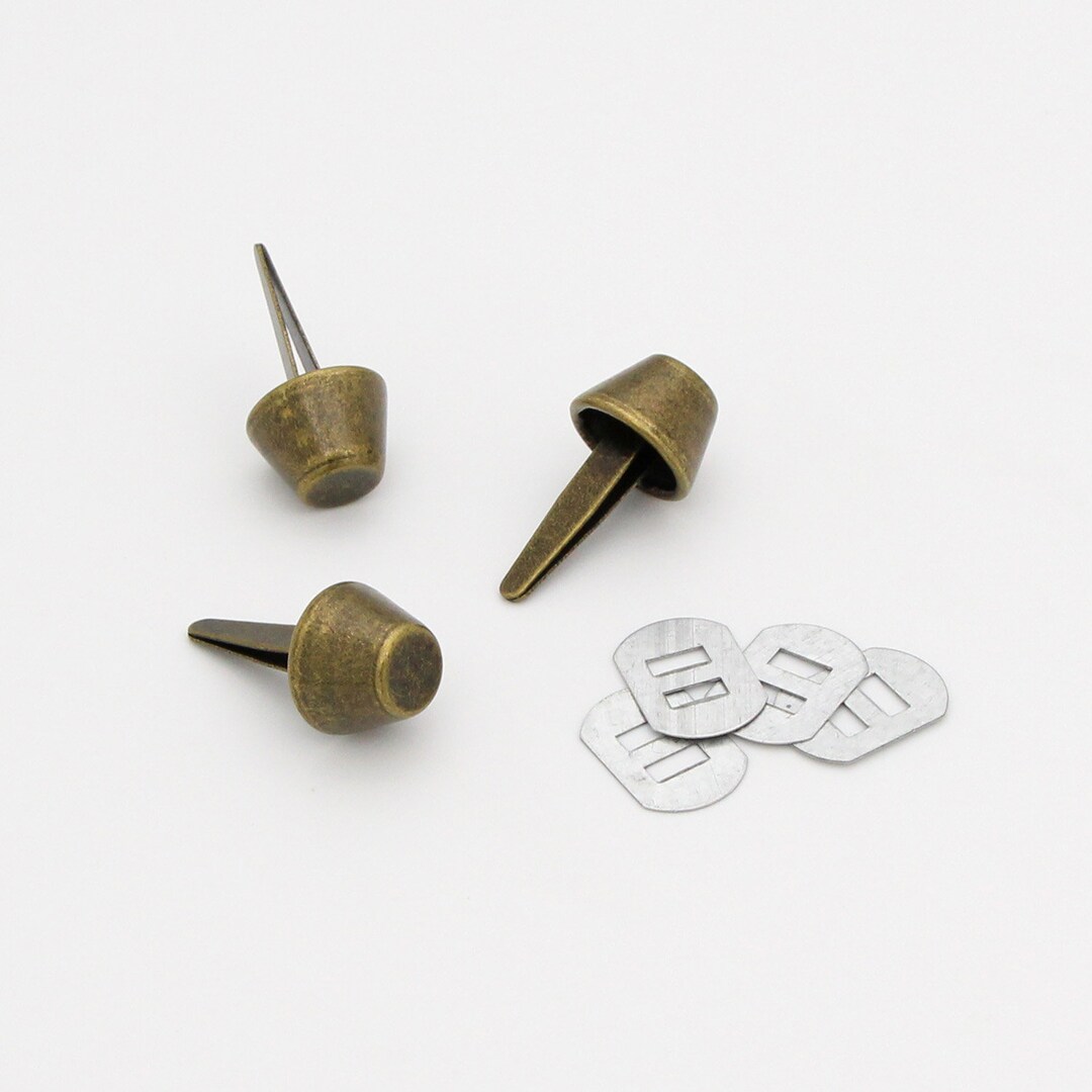 thumbnail image 2 of 100 Pack Antique Brass Bag Feet Studs - 15mm Flat Prong Studs For Handbag & Leather Craft 2 of 14
