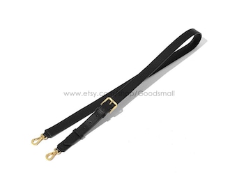 Black Leather bag strap Women Purse strap Adjustable Shoulder strap 2.1cm*(107~116cm) K gold hardware