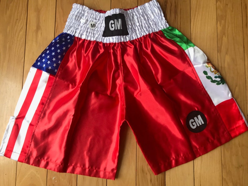 GM Red US/Mexico Flag White Elastic Boxing Shorts Boxing Etsy