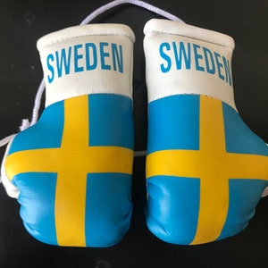 Flag Mini Boxing Gloves, Car Mirror Decor, Worldwide Countries Sweden FLag