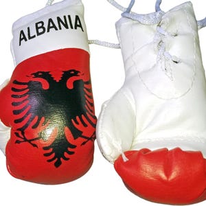Albania Flag Mini Boxing gloves Novelties, Souvenir, Cars, Trucks Bus, Jeeps, SUV&#39;s RV&#39;s etc, Rear-View Mirror