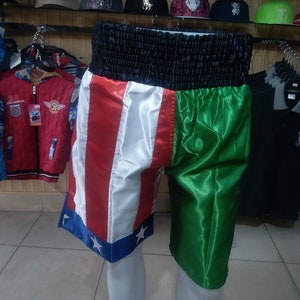 Vlag van de VS/MEXICO met zwarte elastische riem Boksen, Bokstraining, Fitness, Boksen MMA, Martial Art, Grappling, Sportshorts Trunks