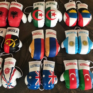Mini Boxing Gloves Flag of Albania, Algeria, Angola, Antigua and Barbuda, Argentina , Argentina , Assyrian, Australia, Azerbaijan Countires