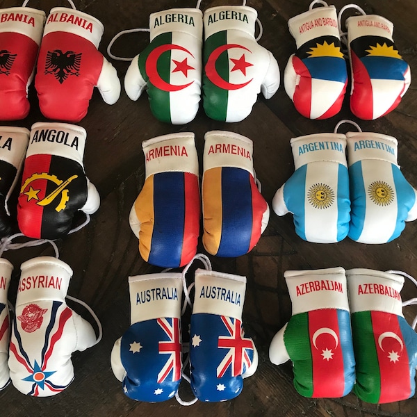 Mini Boxing Gloves Flag of Albania, Algeria, Angola, Antigua and Barbuda, Argentina , Argentina , Assyrian, Australia, Azerbaijan Countires