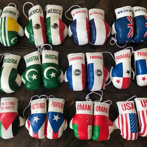 Mini Boxing Gloves Flag of Kashmir, Mexico,Netherlands, New Zealand, Nigeria, Paraguay, Panama, Palastinia Authority,Puerto Rico, Oman, USA