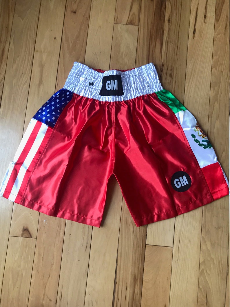 GM Red US/Mexico Flag White Elastic Boxing Shorts Boxing Etsy