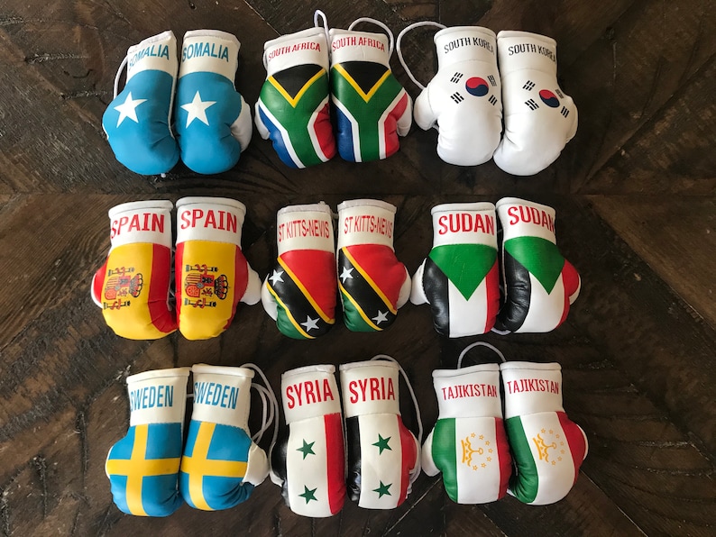 Flag Mini Boxing Gloves, Car Mirror Decor, Worldwide Countries image 1