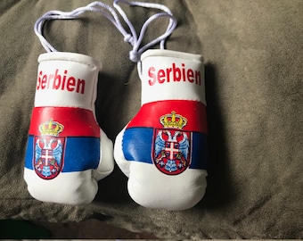 Serbian Flag Mini Boxing gloves Novelties, Souvenir, Cars, Trucks Bus, Jeeps, SUV's RV's etc, Rear-View Mirror