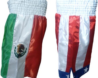 Boxshorts mit US/Mexiko-Flagge, elastischer Bund aus Polyestersatin
