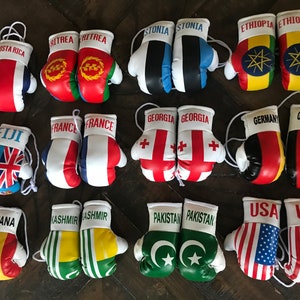 Mini Boxing Gloves Flag of Costa Rica, Eritrea, Estonia, Ethiopia, Fiji, France, Georgia, Germany, Chana, Kashmir, Pakistan, USA Mini Boxing