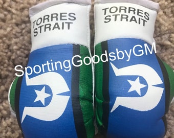 Torres Strait Flag Mini Boxing Gloves, Souvenir, Show, Purse, Automobile, Cars, Trucks Buses, Jeeps, SUV's RV's etc, Rear-View Mirror