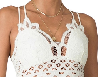 Crochet Lace Bralette with Bra Pads, Floral Lace Bralette, Lace Triangle Bra, Lace Bra Top, Women's Lace Bralette