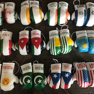 Mini Boxing Gloves Flag of Iran,Ireland,Republic of Ireland,Israel, Italy, Jordan, Kashmir,Kazakhstan,Kyrgyzstan, Pakistan, Puerto RIco, USA