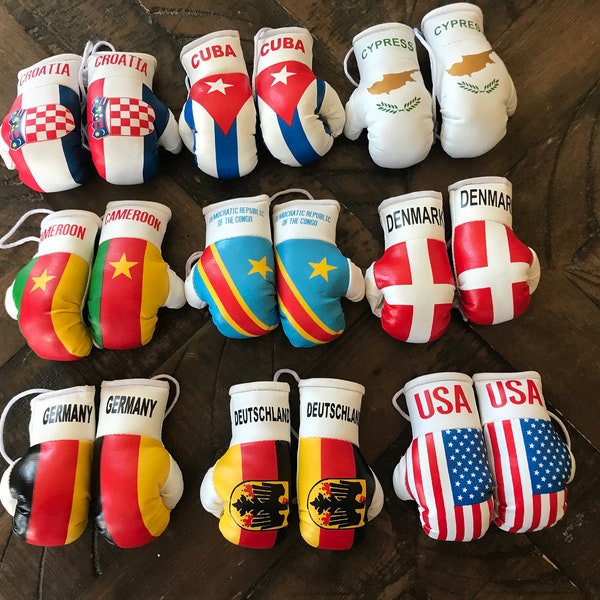 Mini Boxing Gloves Flag of Croatia Cuba Cypress Cameroon Democratic Republic of The Cong Denmark Germany Deutschland USA Worldwide Countries