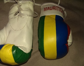 Mauritius Flag Mini Boxing gloves Novelties, Souvenir, Cars, Trucks Bus, Jeeps, SUV's RV's etc, Rear-View Mirror