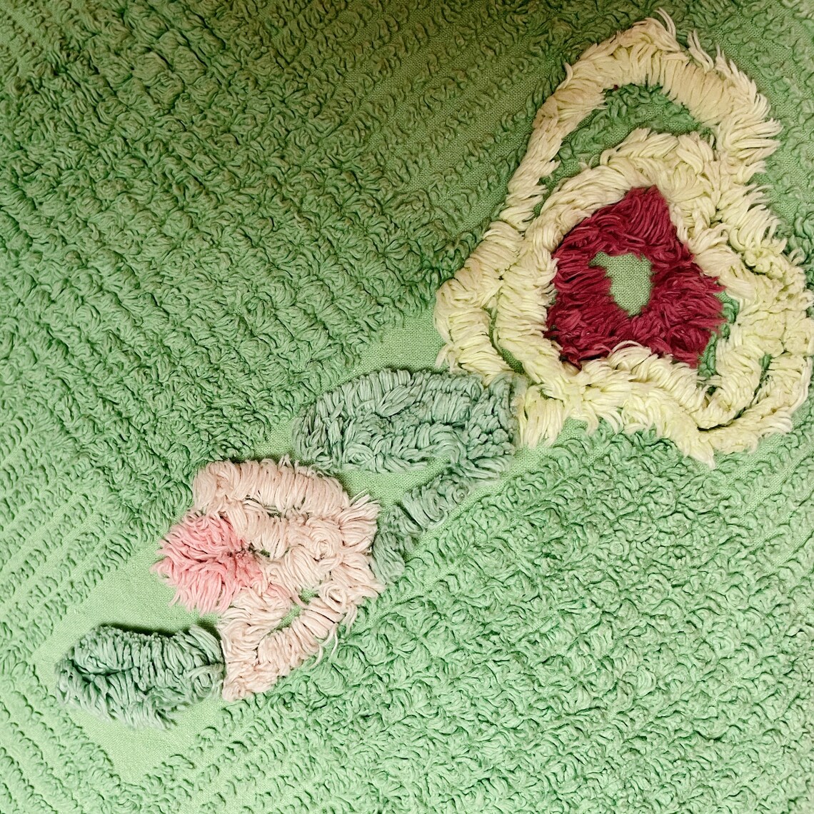 Vintage Green Chenille Bedspread CUTTER Etsy