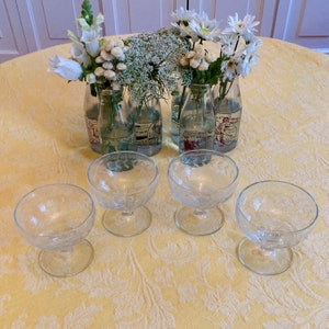 Four Vintage Etched Glass Champagne Glasses
