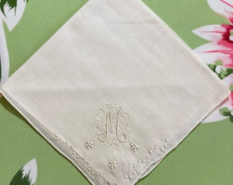 Five White Monogrammed Vintage Ladies Hankies