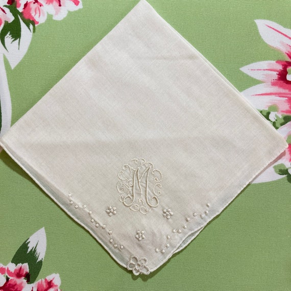 Five White Monogrammed Vintage Ladies Hankies