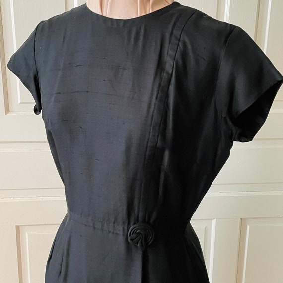 1950's-1960's Black Silky Wiggle Dress - image 1
