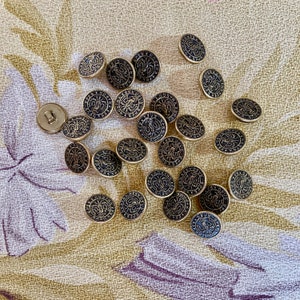 Twenty-Five 5/8&quot; Insignia Gold and Black Metal Shank Buttons