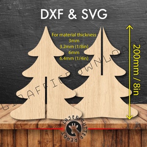 3D 8in / 200mm SVG DXF Christmas Tree file simple cute CNC router cutting cutter digital vector plans template for laser mdf acrylic wood