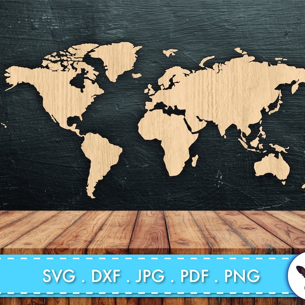 SVG DXF World map instant digital download vector file simplified laser cut etching engraving file wood vinyl wall art CNC router