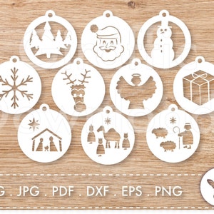 Christmas Ornaments Bundle SVG files Downloadable laser cut file Christmas baubles decorations for Cricut Silhouette Glowforge Xtools DXF