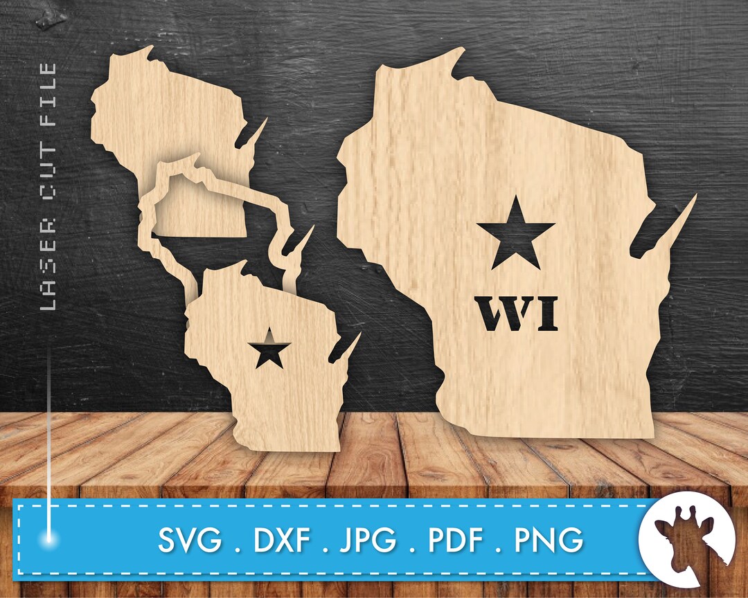WISCONSIN STATE Svg WI Home State Dxf Laser Cut Digital Files Cnc ...