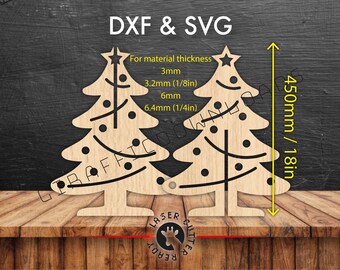 24in 450mm DXF SVG Large 3D freestanding Christmas Tree laser cut files download digital vector CNC template slotting xmas tree centrepiece