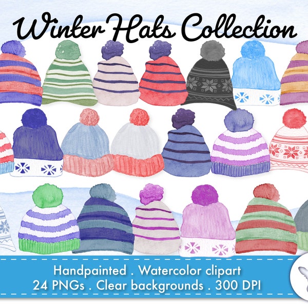 Watercolor Family Clipart Christmas Winter Hats Wooly Hats Bobble hats clipart Watercolour clipart for Personalised portrait creator PNG