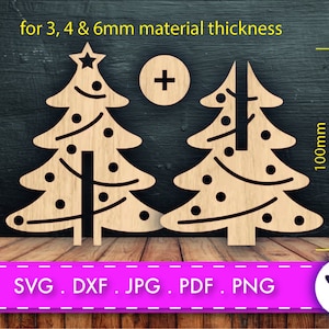 3D 100mm / 4in DXF SVG Christmas Tree free standing laser cutter files CNC plans for wood template xmas tree centerpiece slotting
