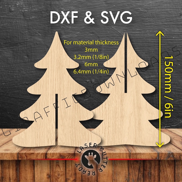 3D 6in/150mm SVG DXF Weihnachtsbaum Datei 1/8in freistehender CNC-Fräser digitale Vektorpläne Vorlage Mittelstück sofortiger Download