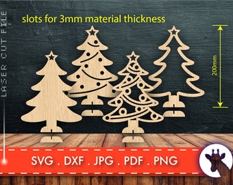 4x 8in 3D freestanding Christmas Trees DXF SVG laser / CNC cut files machine plans cnc for wood diy home gift project Christmas cnc template