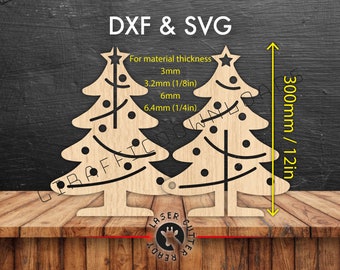 3D 12in / 300mm SVG DXF Christmas Tree file freestanding CNC router cutting cutter digital vector plans template for laser mdf acrylic wood
