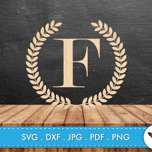 INITIAL letter F Leaf Wreath Monogram Dxf Svg file Digital Download vinyl transfer Wall Art Cutting machine Vector Files laser cut template