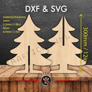 3D 12 tum / 300 mm DXF SVG julgransfil 1/8 tum fristående CNC-fräs skärning digitala vektorplaner mall nedladdning mittstycke