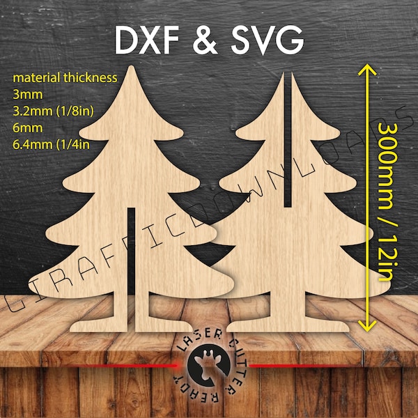 3D 12in / 300mm DXF SVG Christmas Tree file 1/8in freestanding CNC router cutting digital vector plans template centre piece download