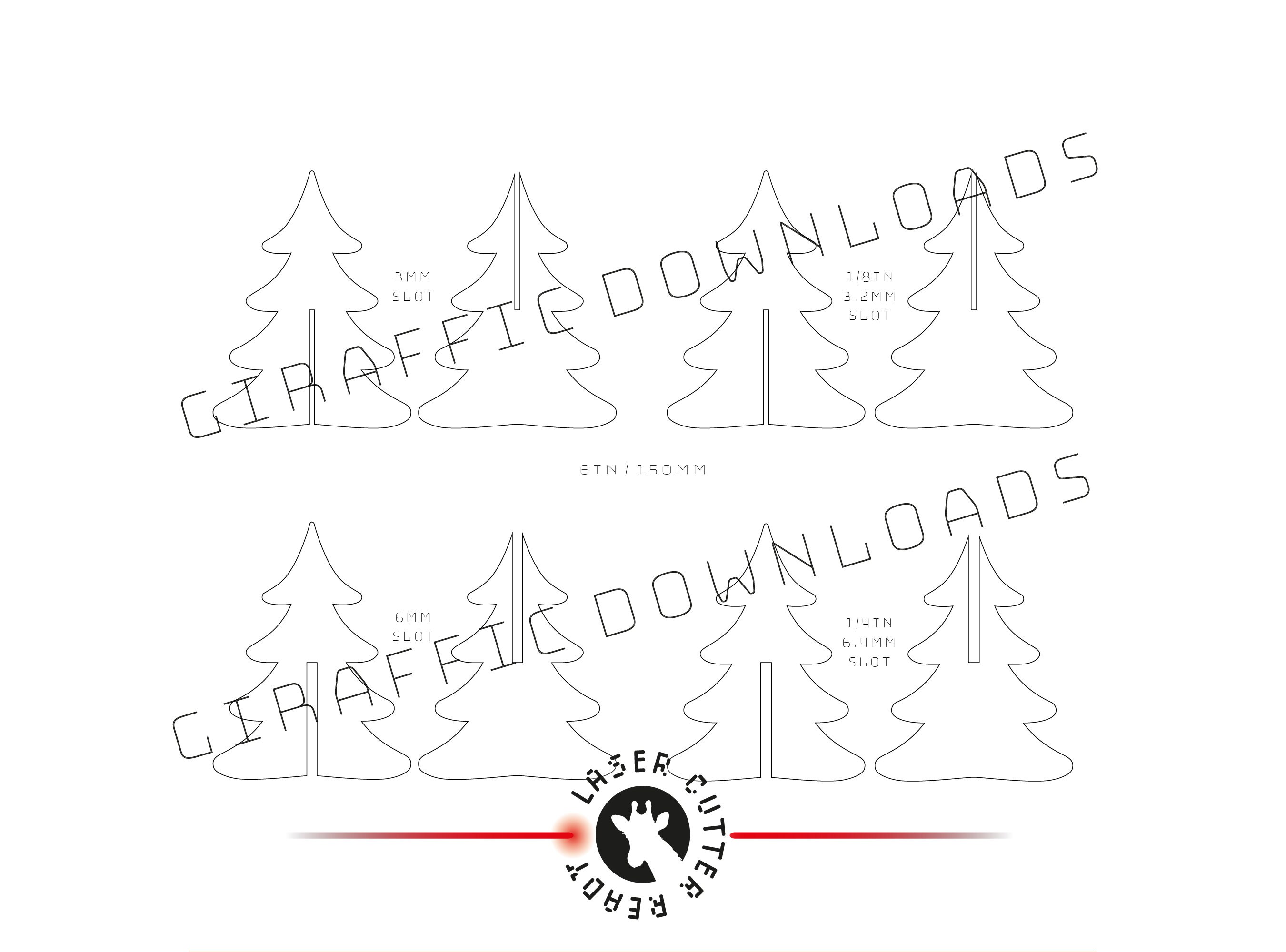 Stand Up Tree Router Template 3D 6in / 150mm SVG DXF Christmas Tree File 1/8in Freestanding CNC ...