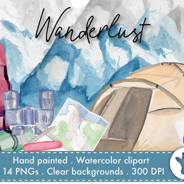 Wanderlust Clipart Watercolor Mountains Mountain Sillhouette Vacation clipart Wanderlust Watercolor Clipart Backpack Clipart Sublimation