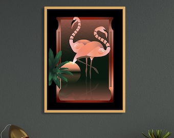 Flamingo Giclee Print | art deco print, animal print, digital art, flamingos, flamingo art