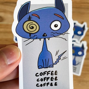 Coffee Cat Sticker. Vinyl sticker, waterproof sticker, cat sticker, coffee sticker