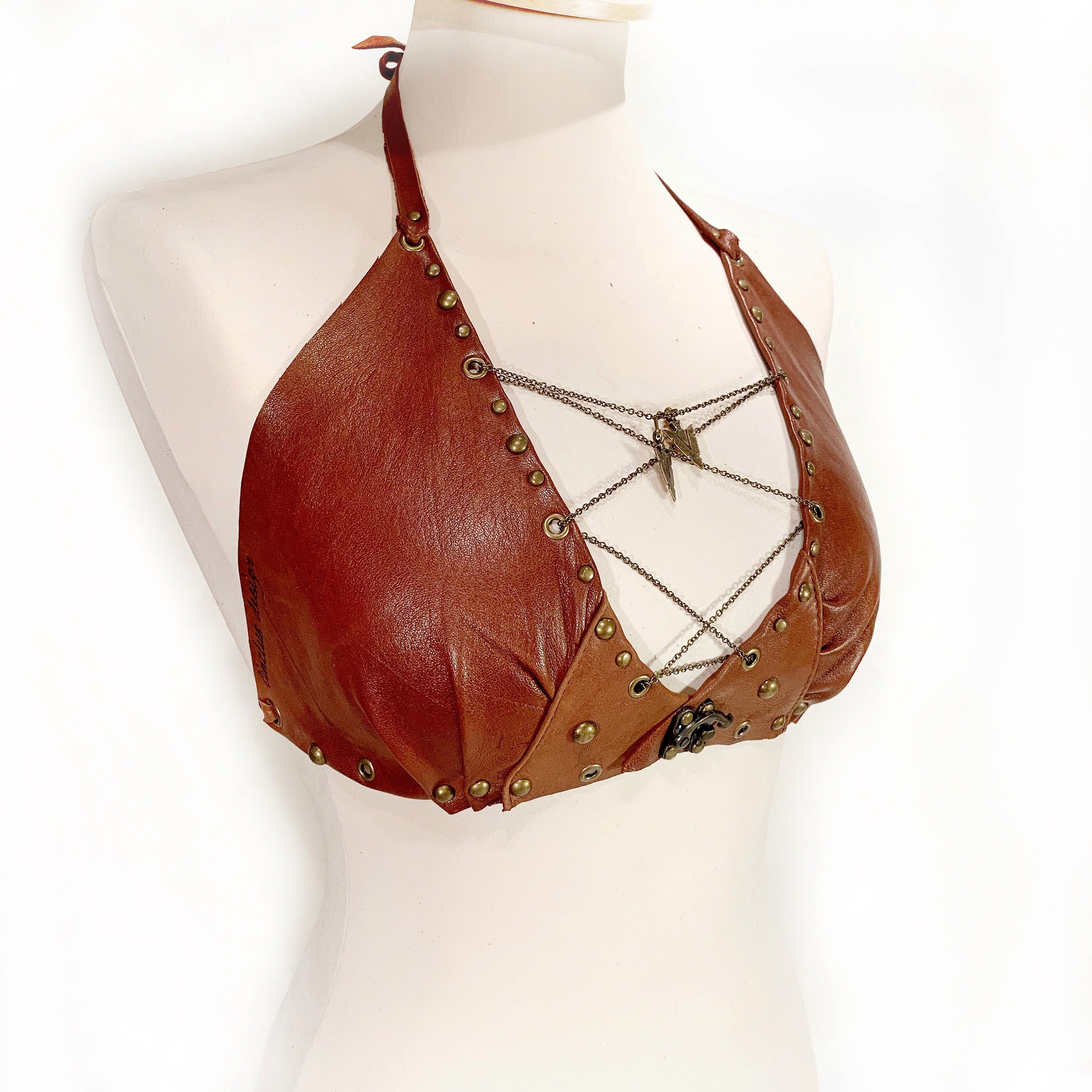 Brown leather bra Clearance