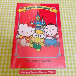 Agenda vintage Sanrio Heartpark des années 90 | Papeterie Sanrio vintage Hello Kitty Keroppi Minna no Tabo Smoking Pokopon