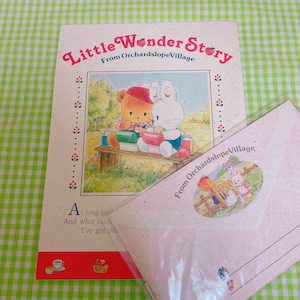 Bloc de cartas y sobres vintage de Sanrio Little Wonder Story, años 80 / papelería antigua de Sanrio, personajes de oso y conejo de Sanrio