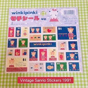 Vintage Sanrio Winkipinki Cat Stamp Sticker Sheet '90s | Winki Pinki Retro Stickers Cute Kids Stickers Sanrio Character Stationery