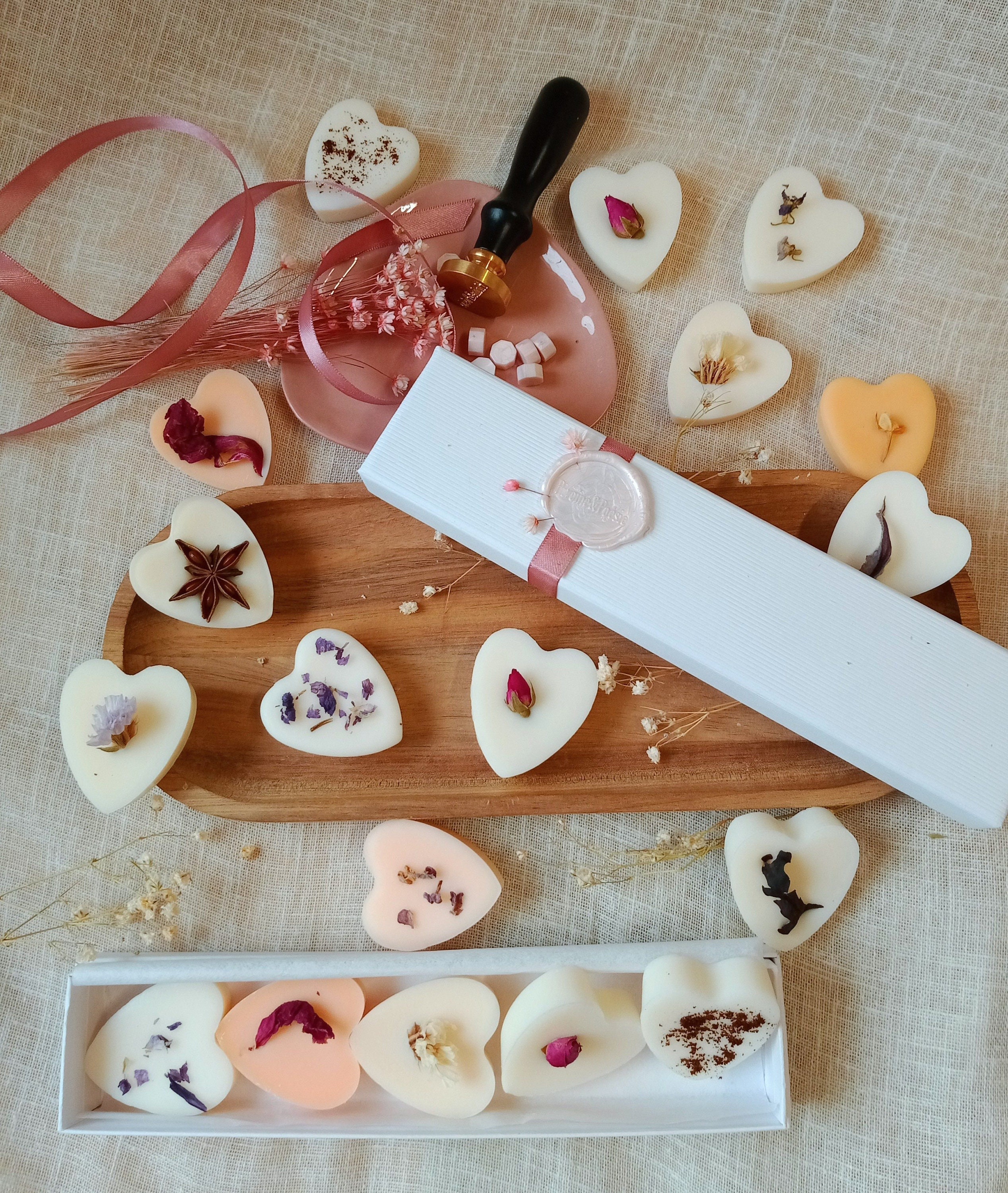 Coffret Personnalisable de 5 Fondants Parfumés Au Choix Pivoine et Poésie Bougies Fleuries Cire Pour